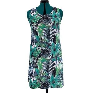 Initiatives Green and Blue Floral Patterned Sleeveless Lacy Dress, Small